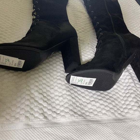 Guess Women's Casidi Lace Knee High Open Toe Boots Black 11 M US - Picture 11 of 13